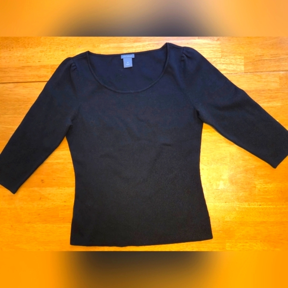 Ann Taylor Black Fitted 3/4‎ Sleeve Blouse